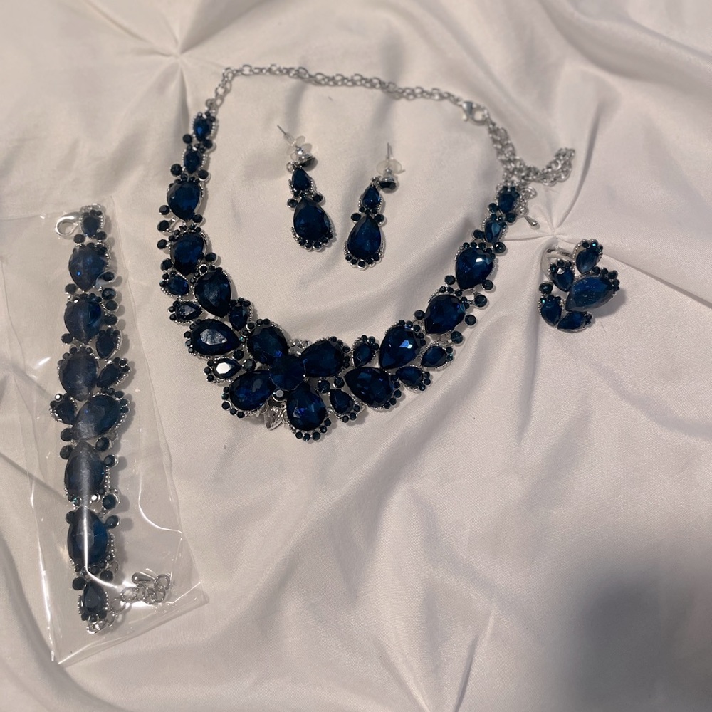 Navy Any-Occasion Necklace Earrings Bracelet Set